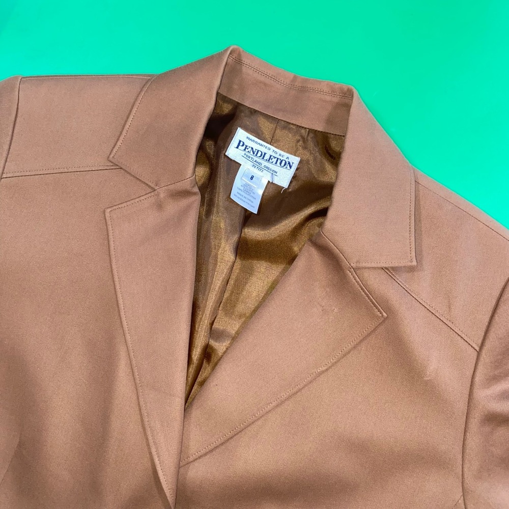 Pendleton Petite Blazer Jacket Brown Silk‎ Cotton… - image 1